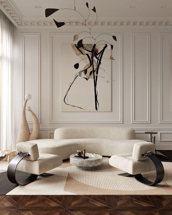 décoration intérieur forme organique canapé arrondie blanc design  fauteuils design blanc arrondies tapis moderne lampes modernes design arrondi 